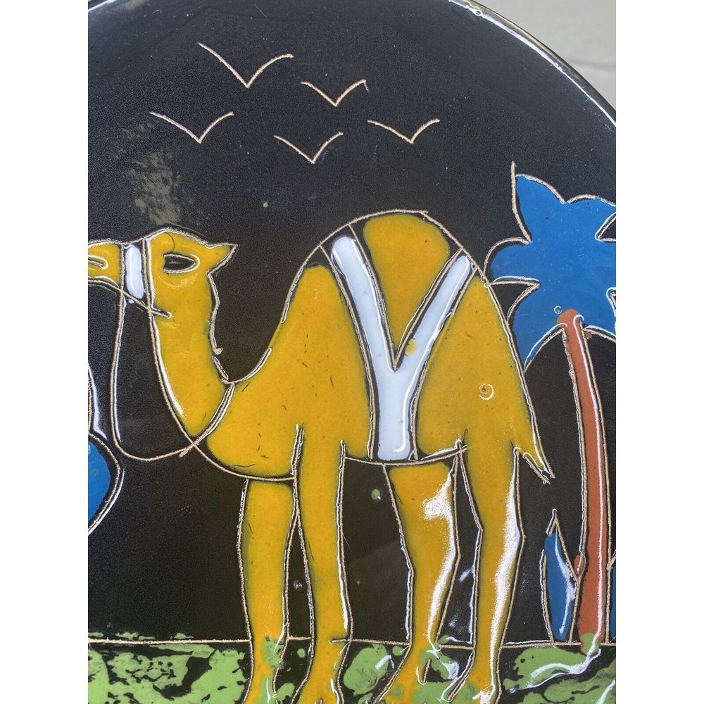 MCM 60s Ruscha‎ Keramik Art Pottery Camel Plate W Germany Enameled Black Cactus - Picture 3 of 7